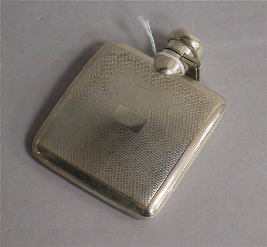 A 1940s engine turned silver hip flask, Deakin & Francis, 10.9cm.